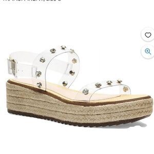 SCHUTZ Cristiane Platform EspadrillesTransparent Rhinestone Straps 9.5 NWOB